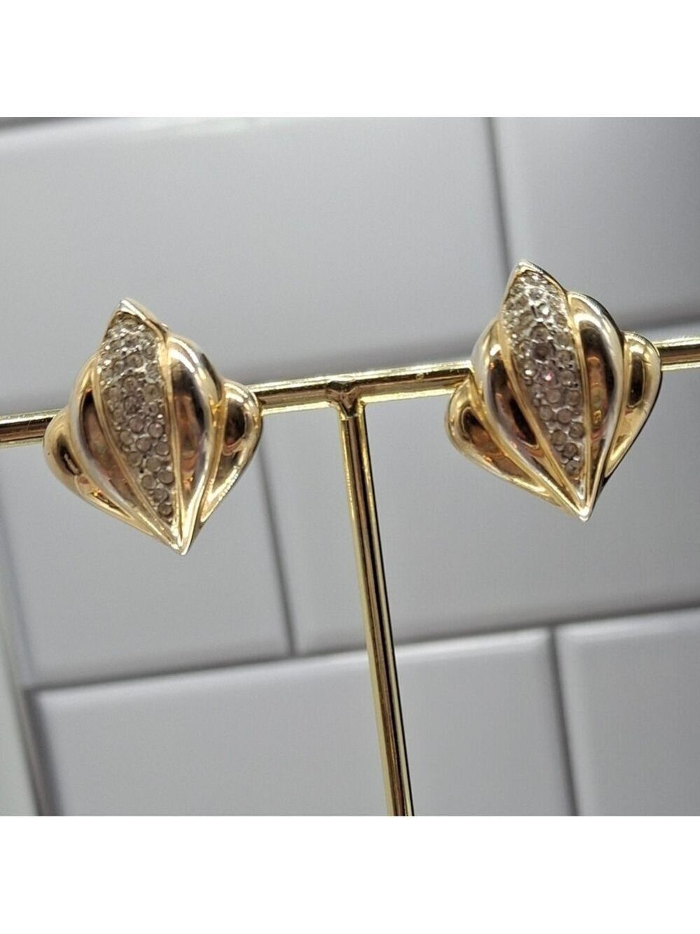 AFJ Gold and Rhinestone Vintage Clip-On Earrings